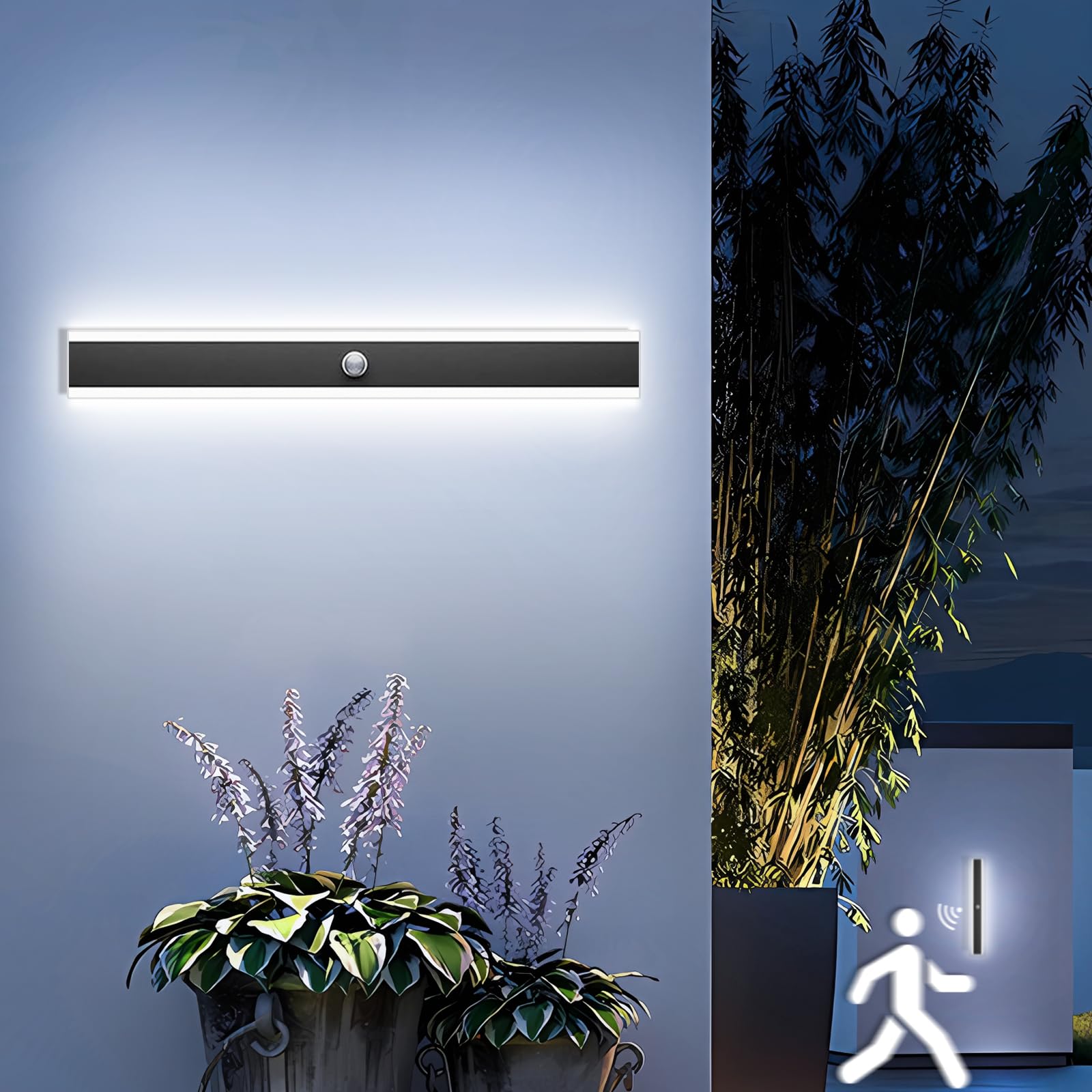 Lang Wandleuchte Aussen mit Bewegungsmelder Kaltweiß 80CM | LED Außenwandleuchte Hauswand Wasserdicht Außenlampe Wand Terrassen Garage Anthrazit, 25W