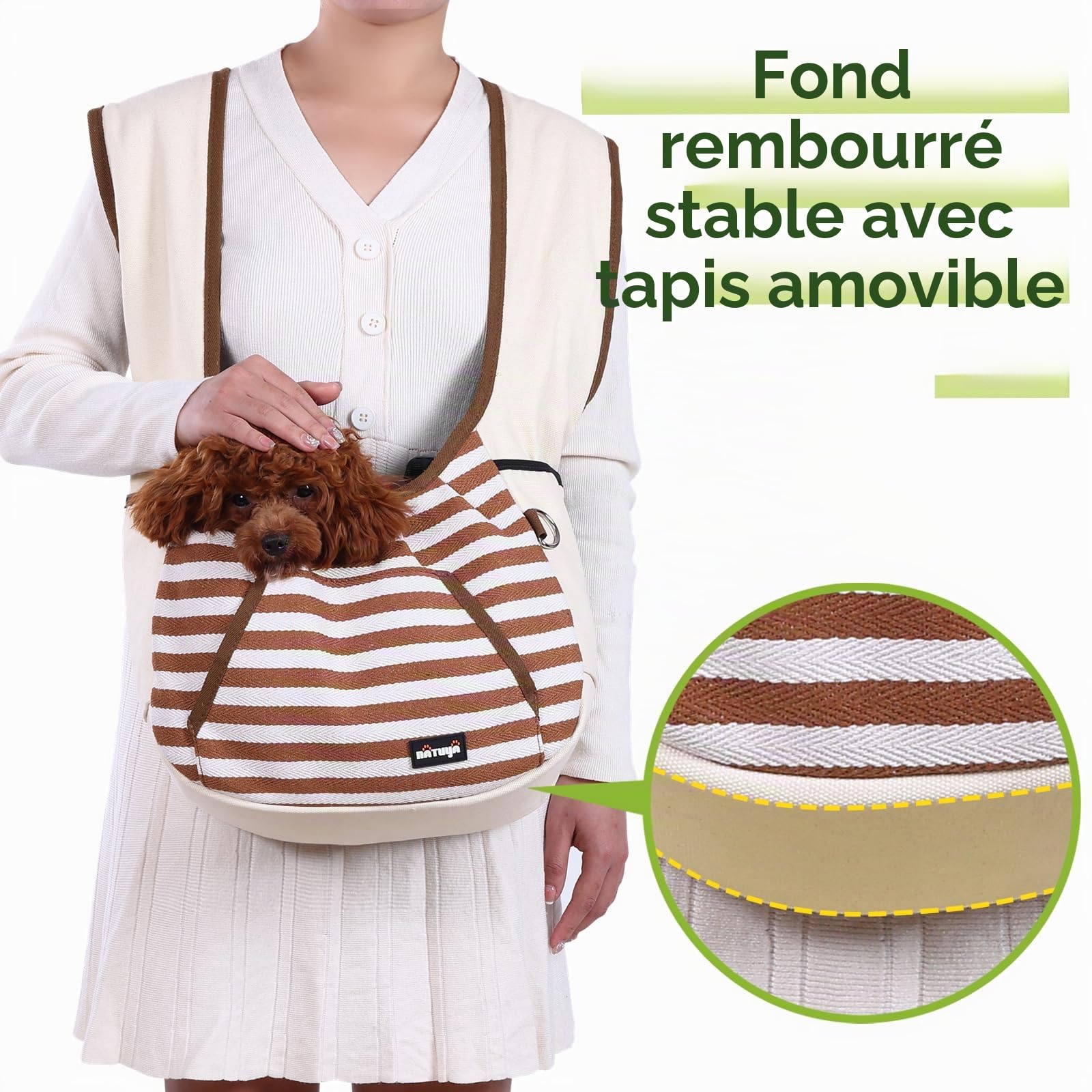 NATUYA Sac de Transport réglable pour Chien, Chiot, Sac de Voyage, Coussin de Sol, Sac de Transport pour Petits Chiens, Chats, Chiots, Voyages, randonnée, Camping (Kaki)