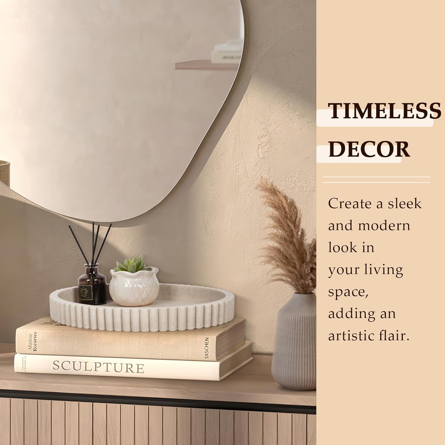 Oval Tray for Coffee Table Decor, 13" Resin Coffee Table Trays, Table Centerpieces Decorative Tray for Home Decor, Modern Decorative Centerpiece Trays, Beige Resin - Image 6