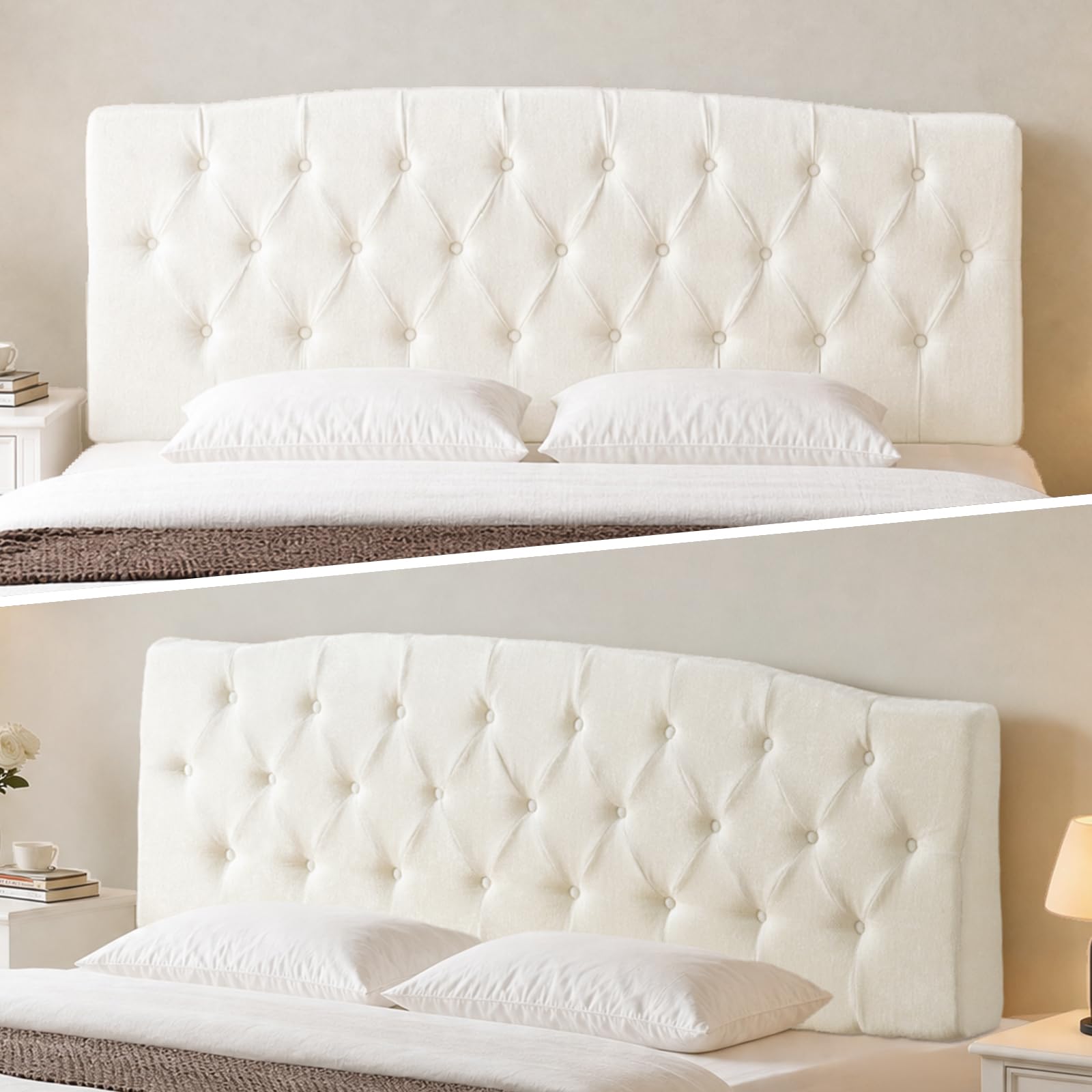 Vamcheer King Upholstered Headboard Cream, No Assembly