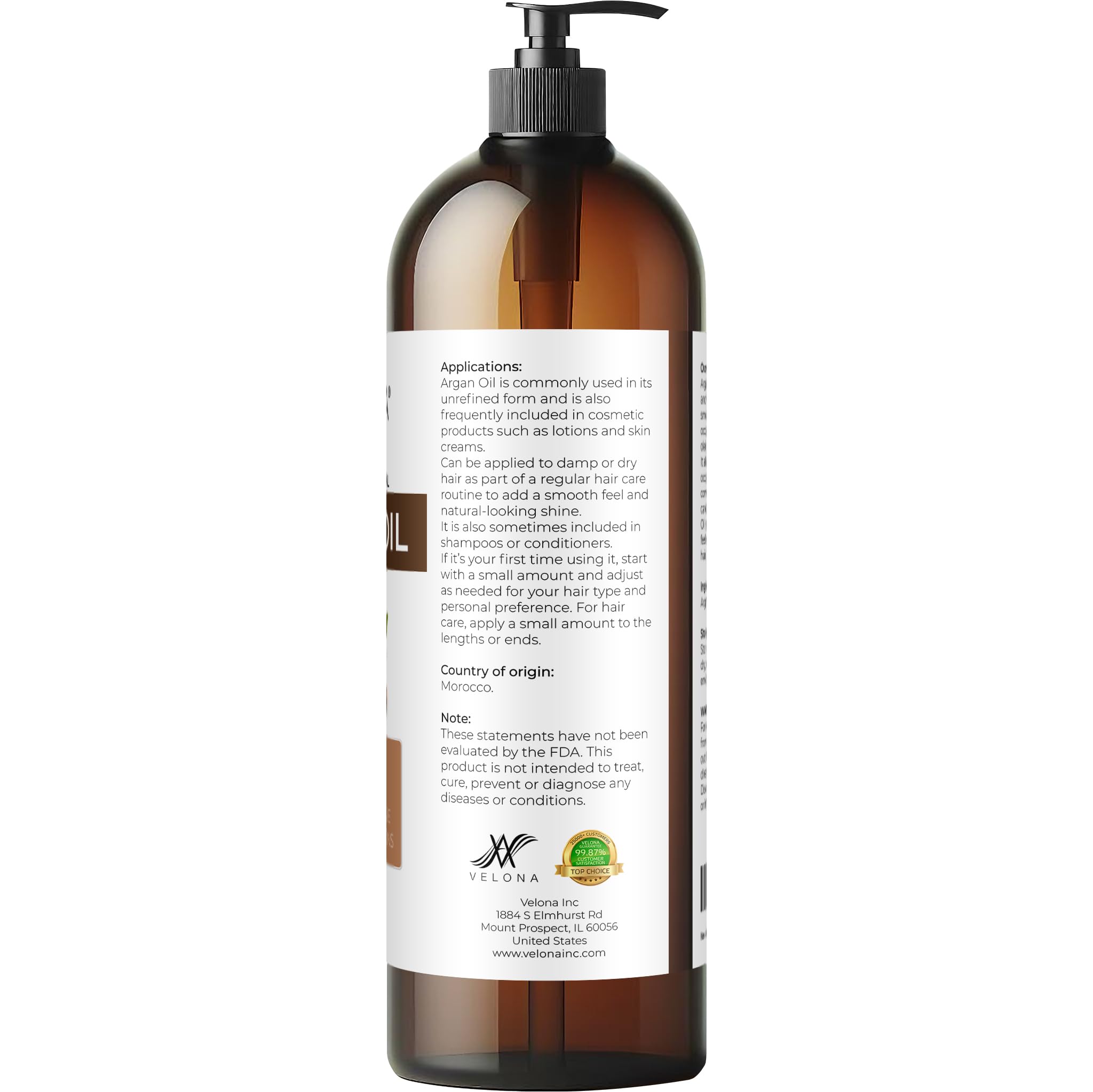 velona Argan Oil, 32 fl oz Cold Pressed Unrefined Oil with Pump