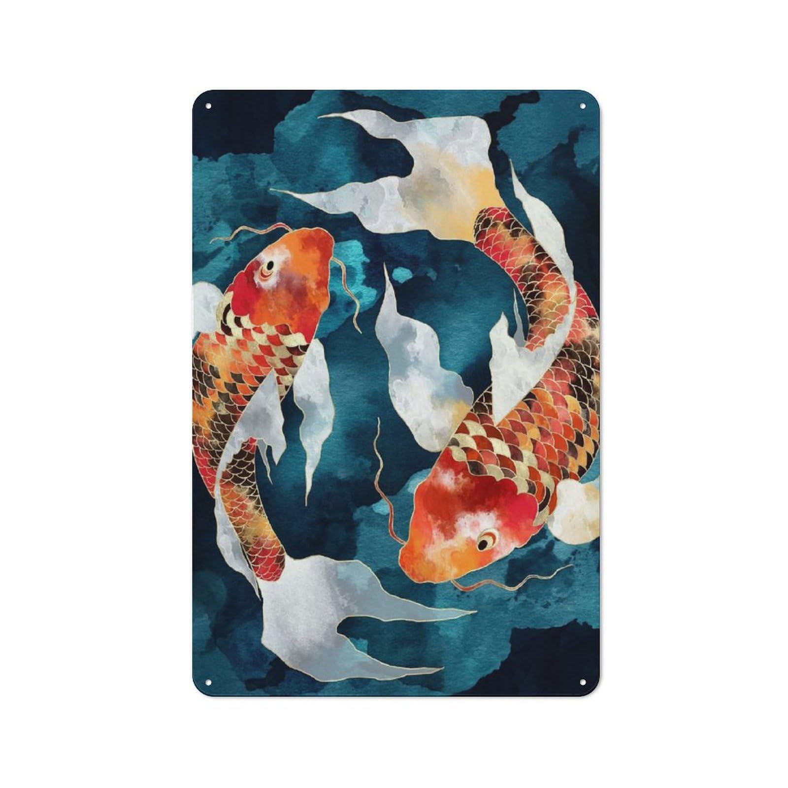 Metal Plaque 30x20cm with Metallic Koi II for Hallway Wall, Rustic Decor, A Metal Wall Feature for Hallways And Entrance Areas