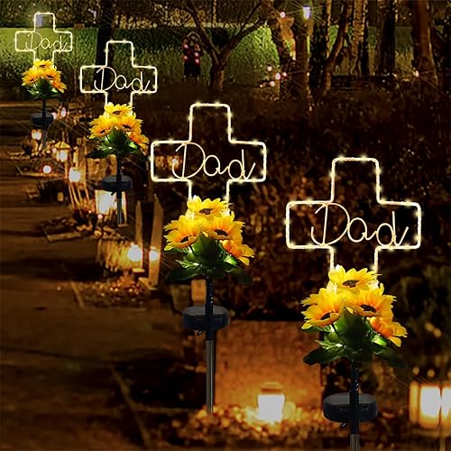 Miniatura 4 de Luces solares de girasol con cruz para papá del cementerio, decoraciones de tumbas impermeables para papá del cementerio, regalos conmemorativos de