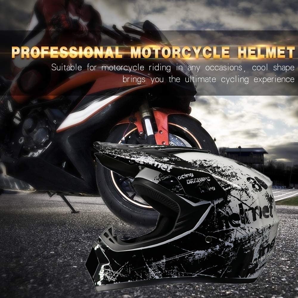Double Sport Casque de Motocross, Jeunesse Enfants Intégral Tout-Terrain Courses Moto Casques, Descente BMX MTB VTT Enduro Quad Dirt Bike Casque, avec Lunettes Gants Masque