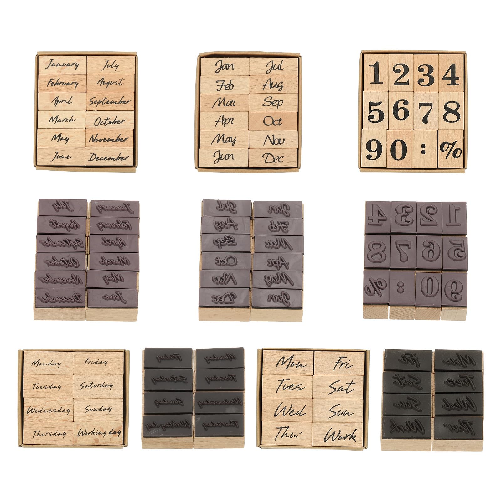 PATIKIL Wood Rubber Stamp, Vintage Month Week and Number Stamps Set Wooden Date Stamps Stamper for Card Making DIY Crafting Scrapbooking, Brown