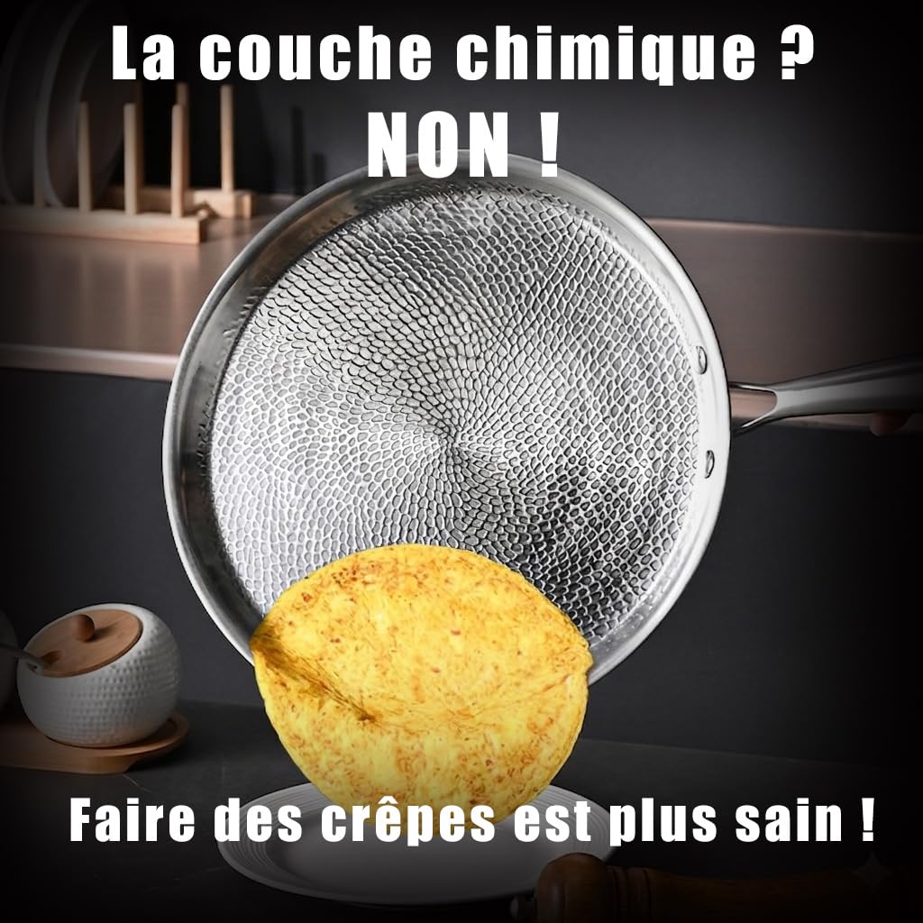 Générique Titane Poêle à crêpes，Pot à Crêpière en Titane de 12 Pouces,avec Poignée Amovible, sans PTFE et PFOA, adapté aux Fours, aux Lave-vaisselle et à tous les Types de Fourneaux