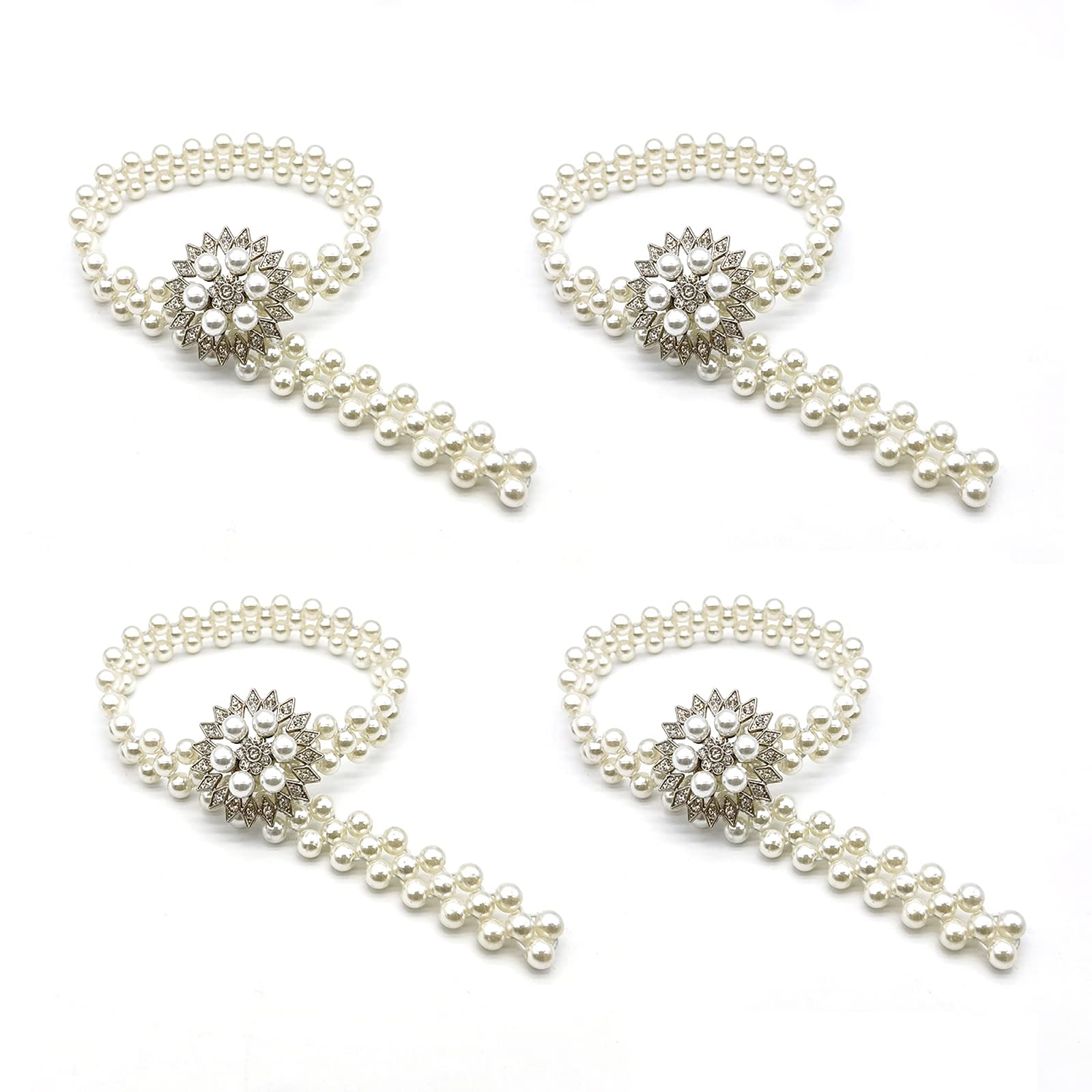4PCS Pearl Spring Curtain Tiebacks, Silver Deer Curtain Holdbacks, Adjustable Curtain Strap for Thick or Thin Curtain (10)