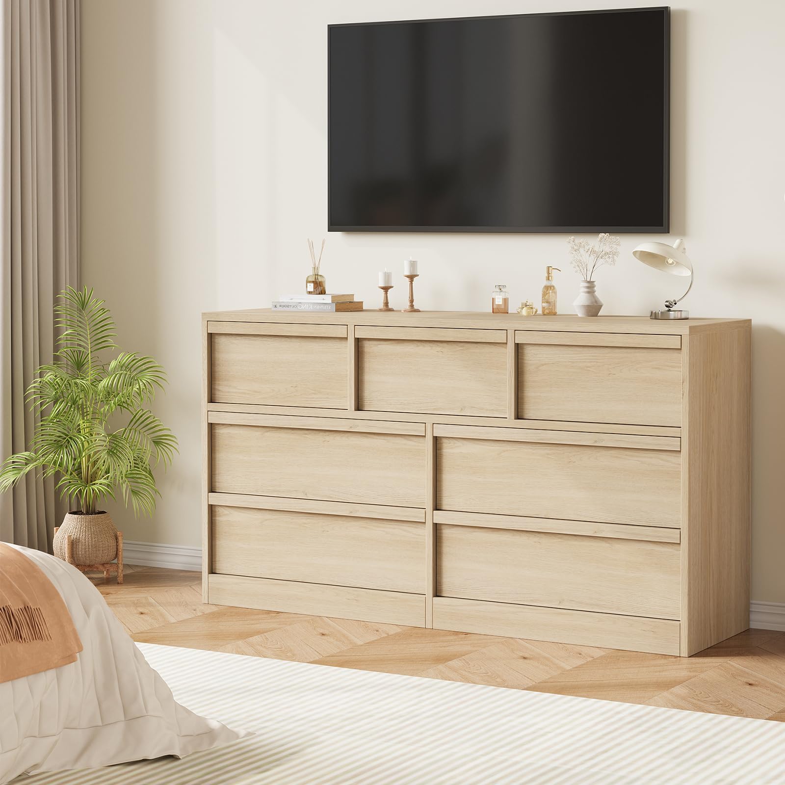 Amazon｜6段チェスト ワイドチェスト 幅約137cm（54インチ） 木製 天然