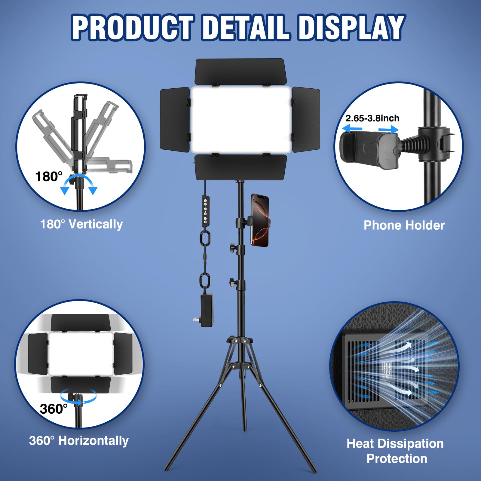 2 Pack LED Video Light Kit with Barn Door, Icceue 30W Photography Light Panel with Stand, 3000Lux 2500K-8500K Dimmable Studio Lights for Video Recording/Filming/Photoshoot Shooting/Live Streaming