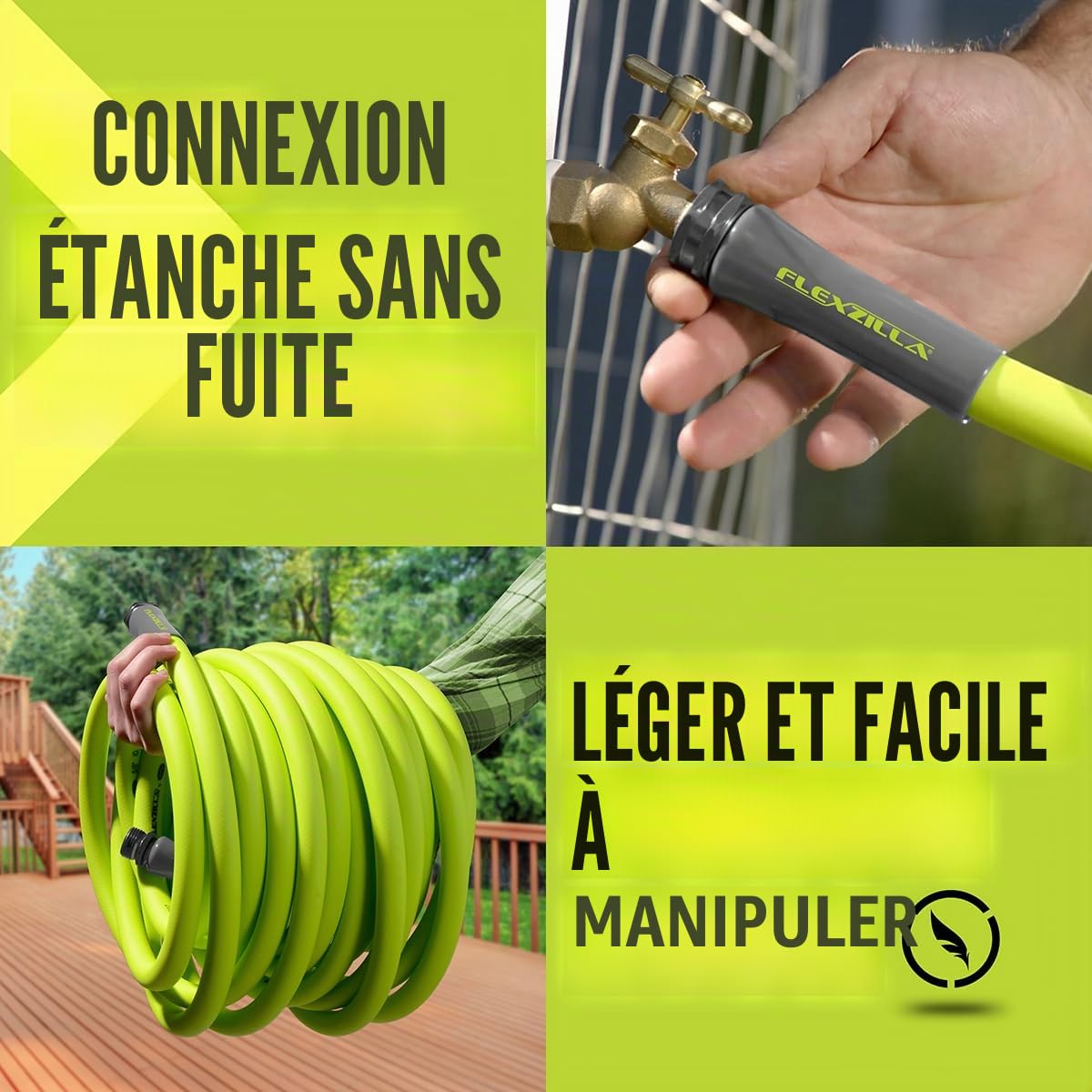 Flexzilla ZillaGreen HFZG5100YW-E Tuyau d'arrosage 1,5 cm x 30,5 m très résistant, léger, sans danger pour l'eau potable