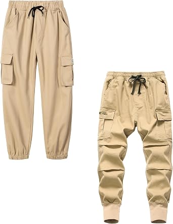TLAENSON Boys Cargo Joggers 2 Pack Khaki 12-13Y/160