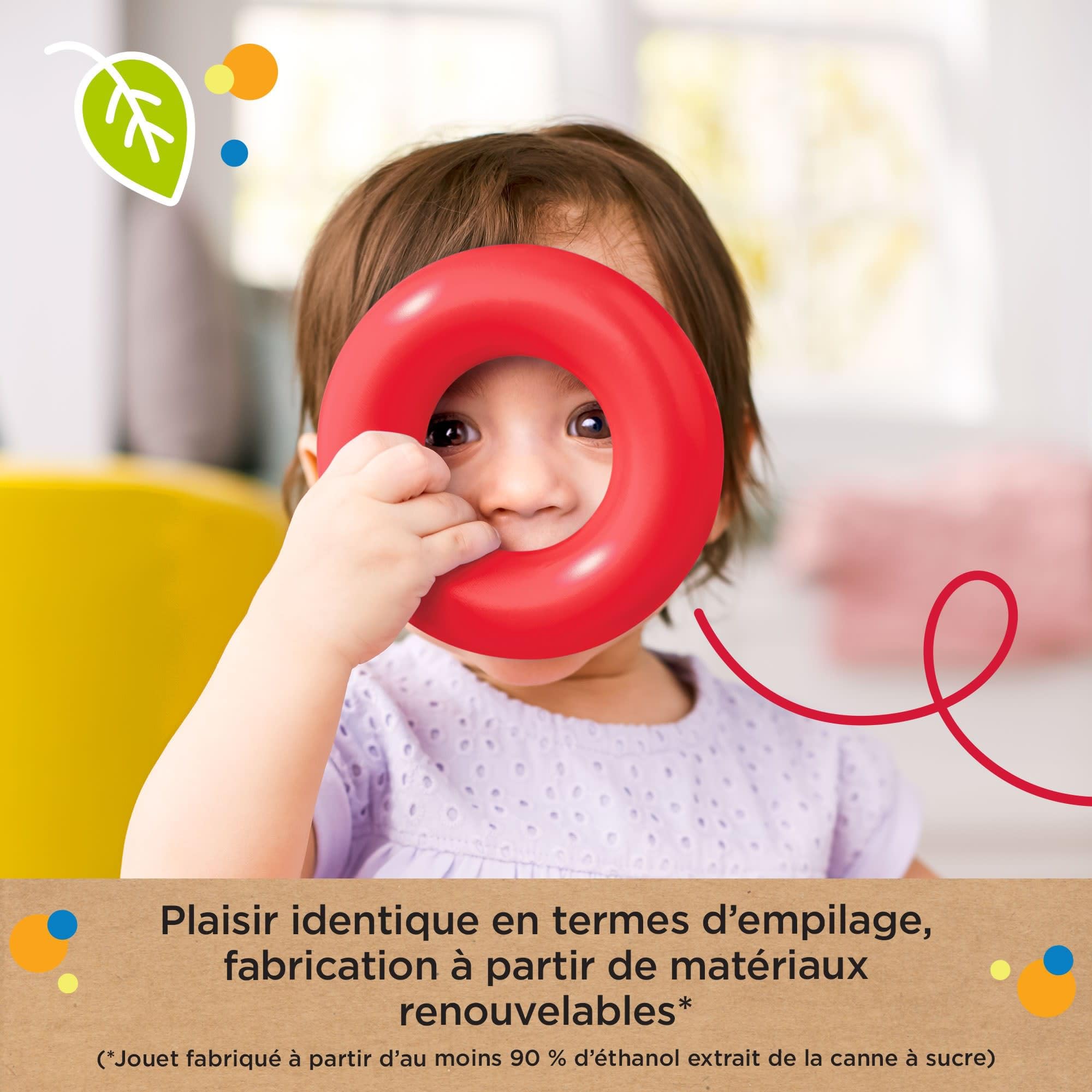 Fisher-Price Jouet Culbuto À Empiler Pyramide Arc-en-Ciel, Matériaux d'origine Végétale, avec 5 Anneaux Colorés Et Base Mouvante, Jouet Bébé, A Partir De 6 Mois, HPY92