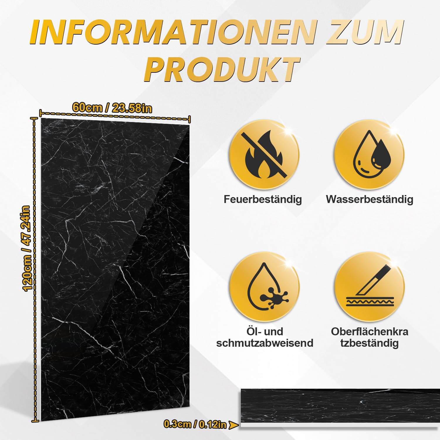 Daromigo Panele ścienne o wyglądzie marmuru 60 x 120 cm, okładzina ścienna z PCW, wodoodporna, tylna ścianka kuchenna, ochrona przed rozpryskiwaniem, zamiennik płytek, okładzina ścienna do łazienki