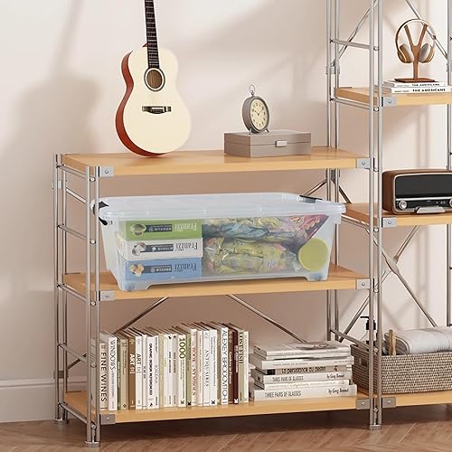 Miniatura 5 de Paquete de 4 cajas de almacenamiento de plástico de 20 L con tapa, contenedores de plástico transparente debajo de la cama con ruedas