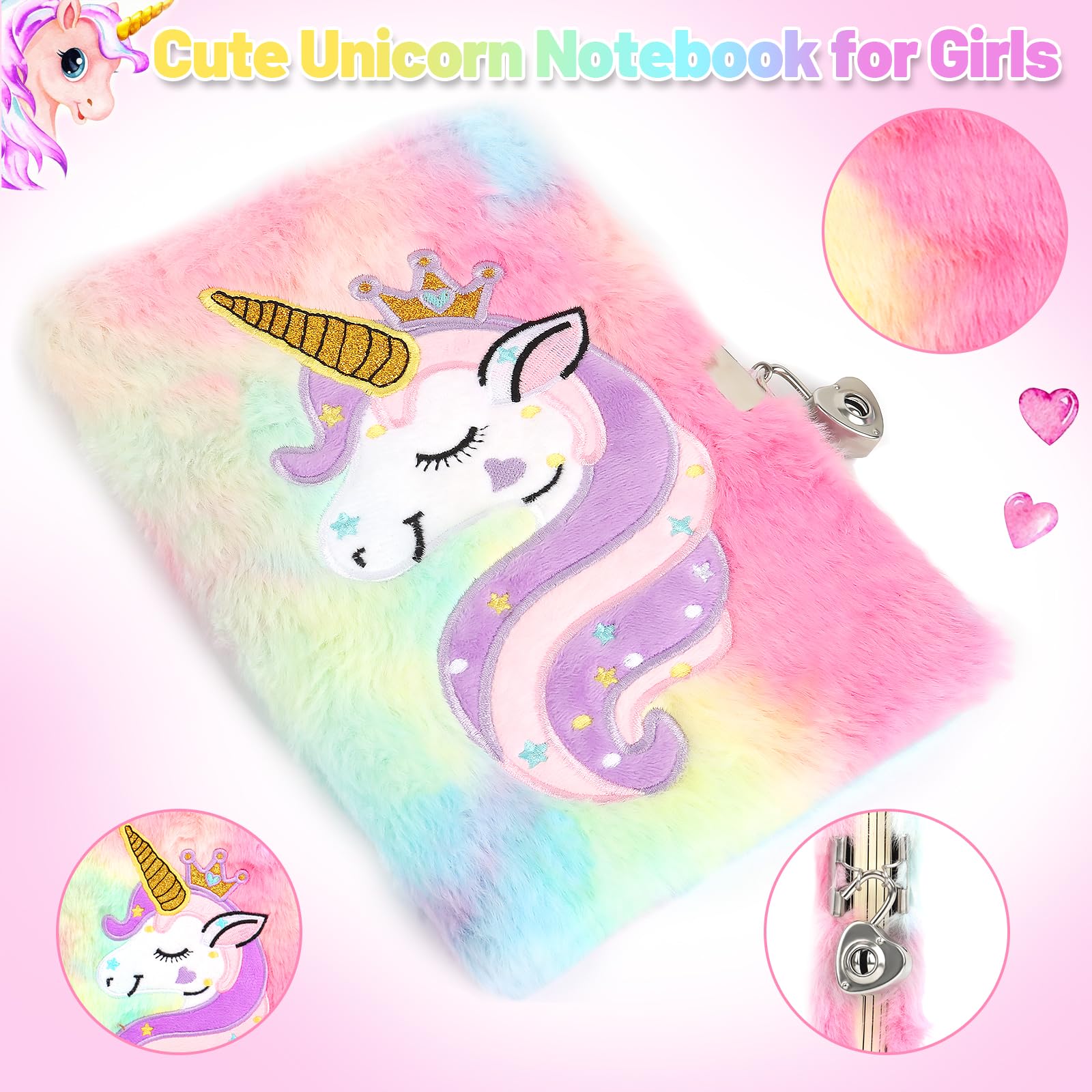 talifoca Diario Segreto Bambina con Lucchetto, peluche Unicorno Diario in Peluche Diario Segreto Unicorno, Astuccio Unicorno e Penna, privato Blocchi magici per ragazze Regalo di Natale compleanno