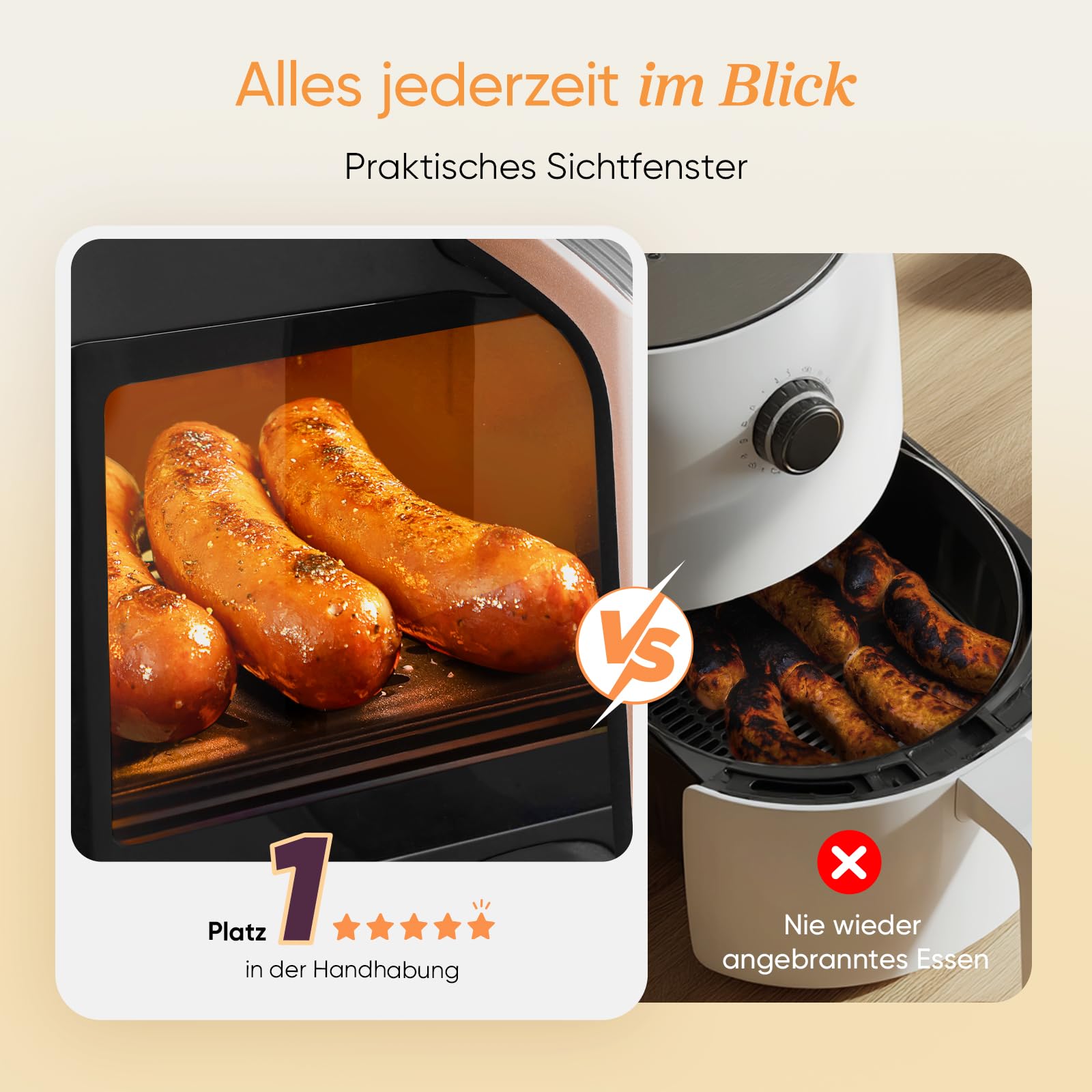 Cosori Heißluftfritteuse 8,5L 2 Kammern mit Sichtfenster NTC-Tech Gold R903