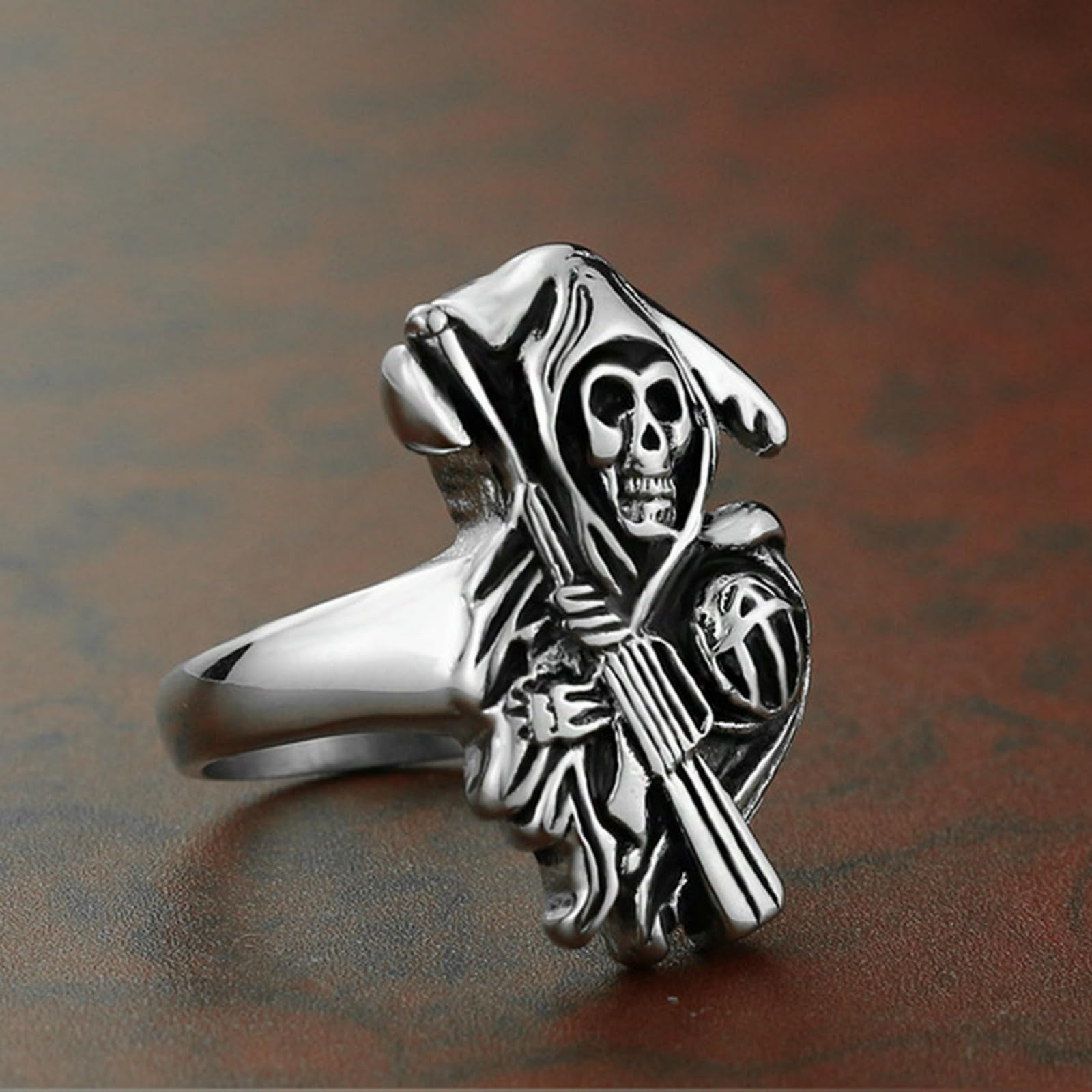 Totenkopf Sense Edelstahl Herrenring Dark Punk Gothic Schmuck Einzigartiges Geschenk für Ihn