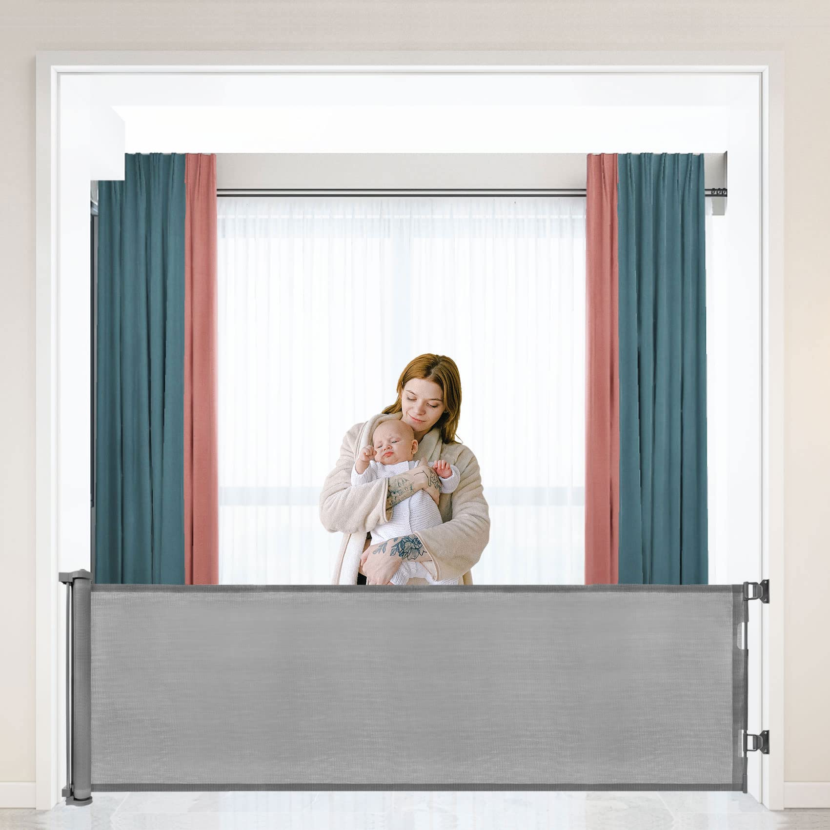 Upgrade 71" Retractable Gate, 35" Tall Mesh Baby Gate, Extra Wide Baby