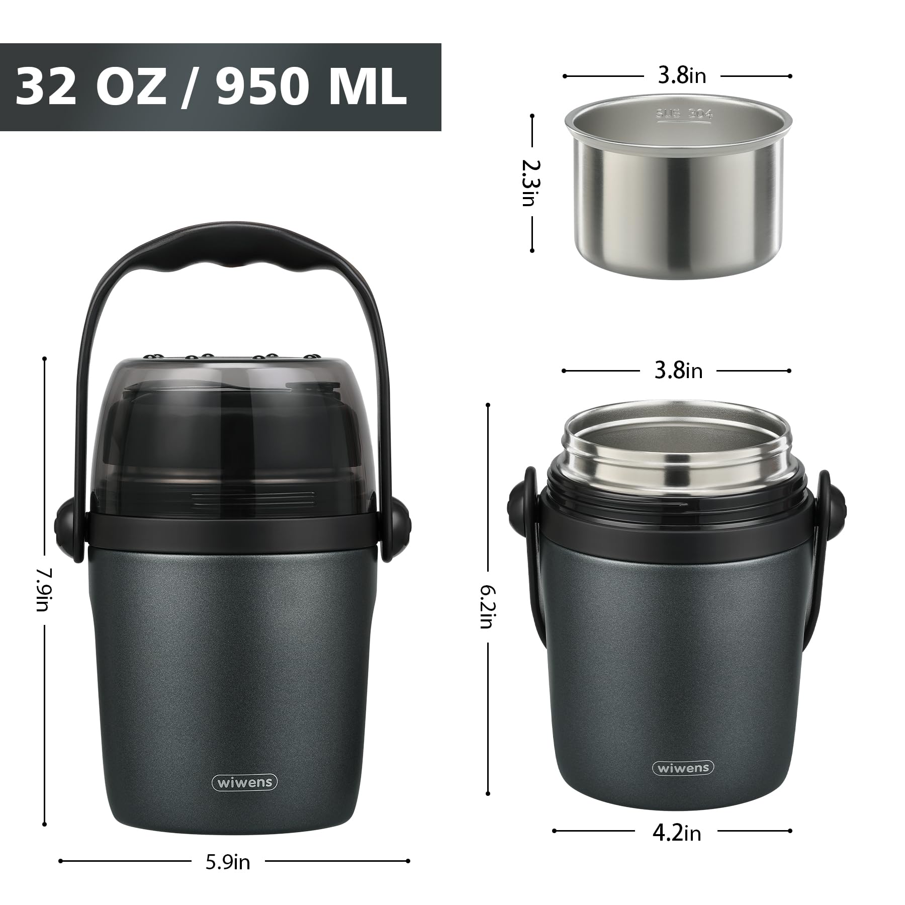 Recipientes de almuerzo de 32 onzas para adultos y niños, termo de sopa para comida caliente, acero inoxidable, aislado al vacío, a prueba de fugas, boca ancha, caja Bento térmica con cuchara y tapa 6