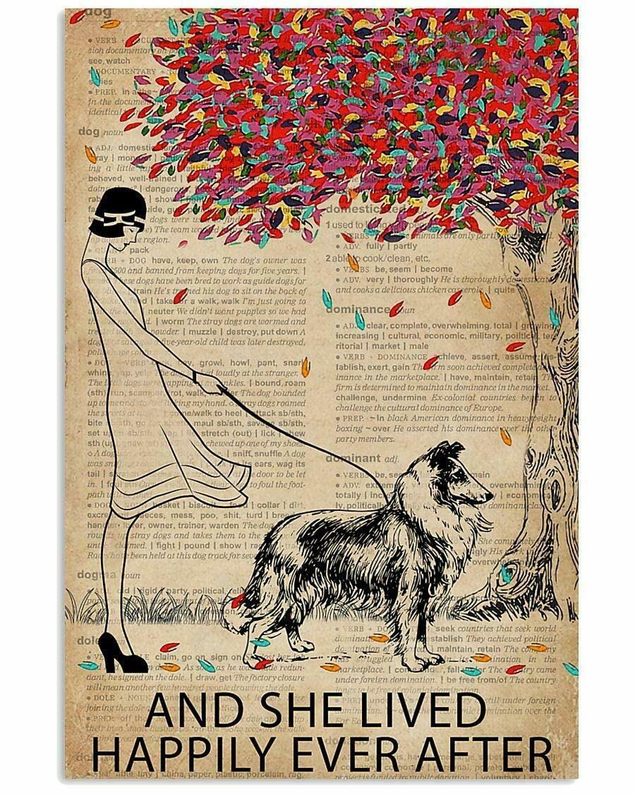 Bioprocess Girl Live Happily Vintage Dictionary Shetland Sheepdog Metal Sign Decor Wall Art Poster 8X12 inch