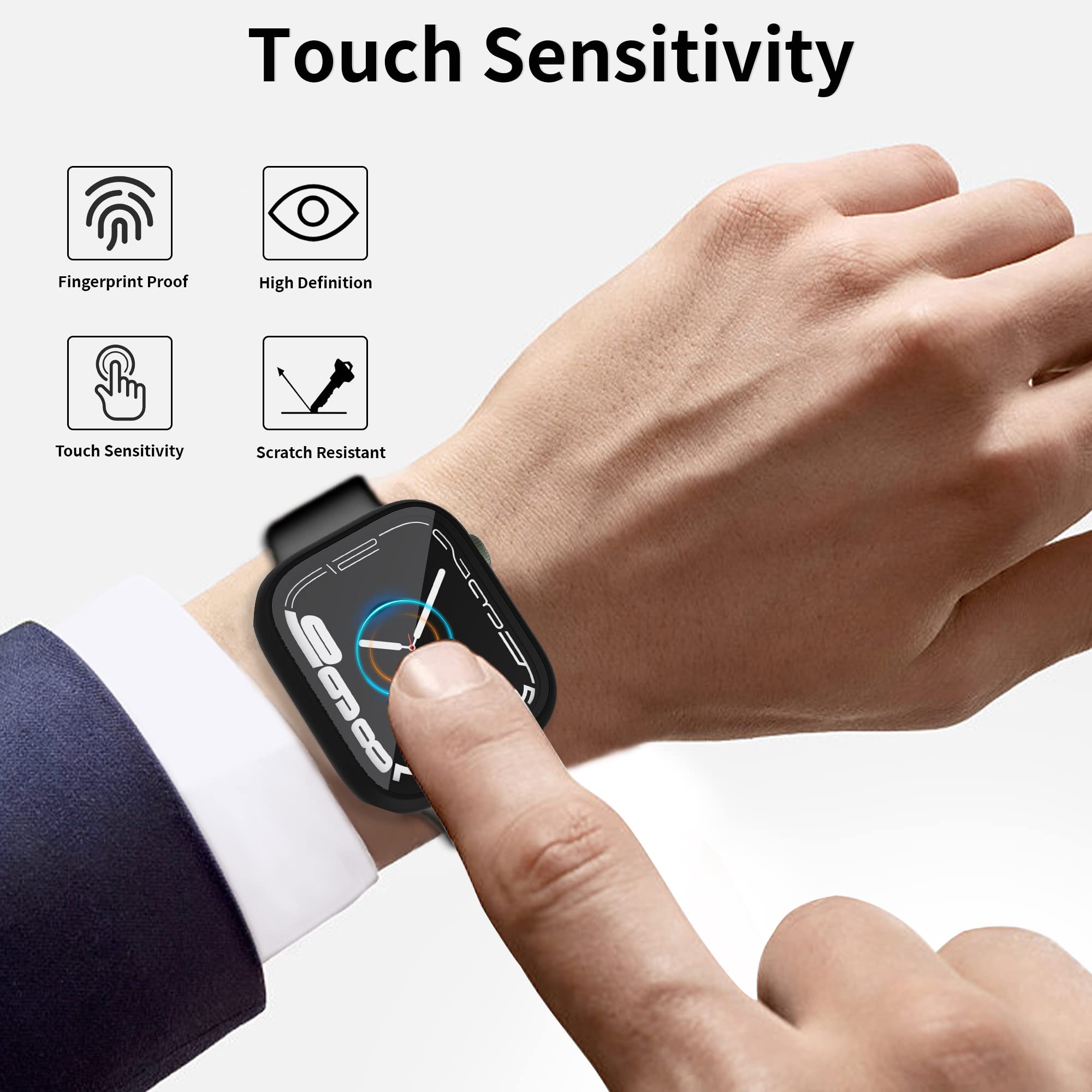 12 fundas para Apple Watch Series 9/8/7 de 45 mm, carcasa rígida de policarbonato con protector de pantalla de vidrio templado, protector de marco completo compatible con iWatch Series 9/8/7