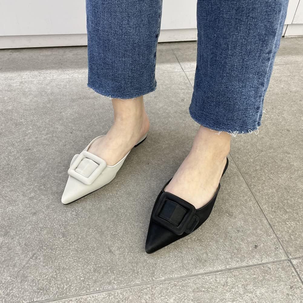 Divanne Mules for Women, Buckle Flat Mules Pointed Toe Backless Mule Slides Suede Slip On Loafers - Image 2