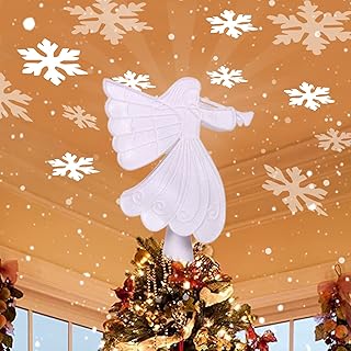 Decoración para árbol de Navidad de ángel, diseño de copo de nieve blanco brillante con proyección iluminada, proyector 3D...