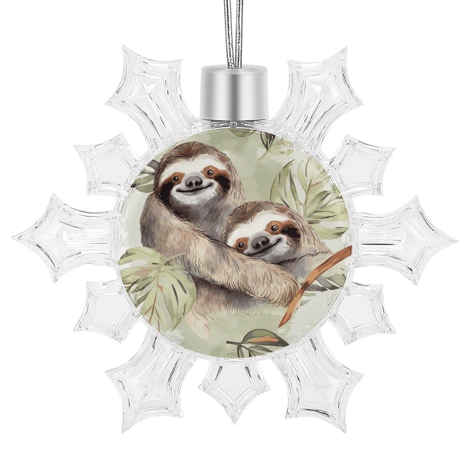 Watercolor Sloth Snowflake Decorations,Christmas Decorations，Christmas Indoor Winter Wonderland Decor，Hanging Ornaments for Xmas Tree Winter New Year Party Supplies