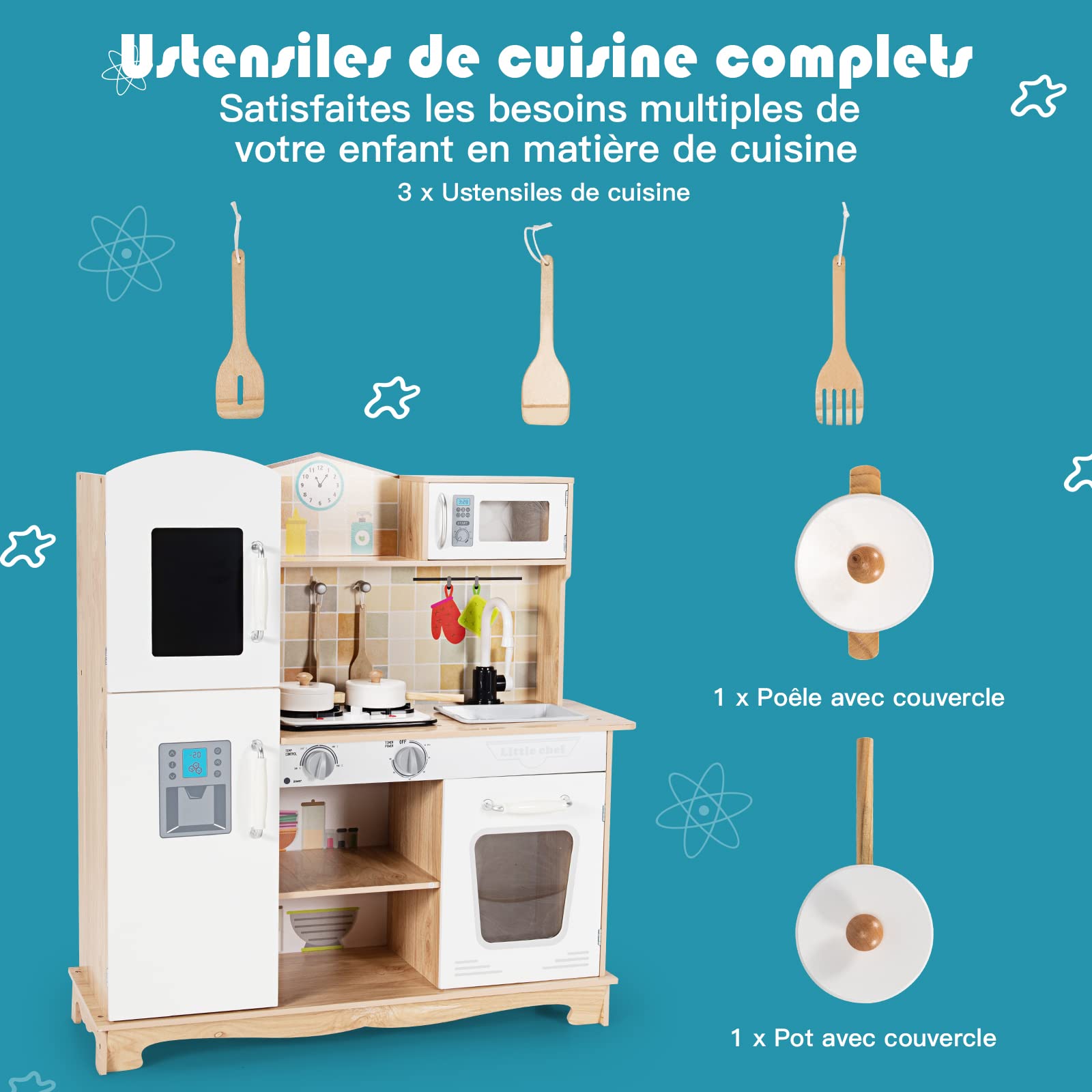 COSTWAY Cuisine pour Enfants avec Four Micro-Ondes et Robinet - 5 Accessoires Jouet d'Imitation pour Enfant de 3 à 7Ans 81 x 29 x 88,5 CM