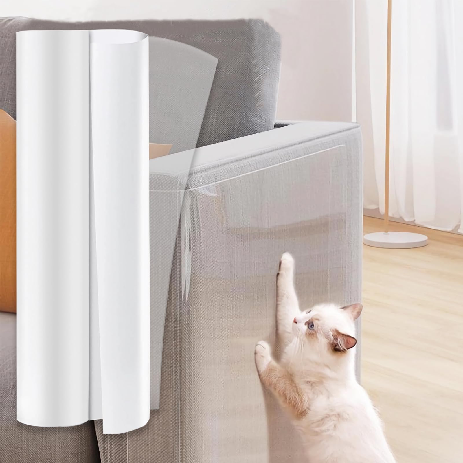 Azonee Anti Cat Scratch Furniture Protector, Anti Scratch Furniture Film, Self-Adhesive Couch Protector, Single Sticky Cat Transparent Tape Couch Corner Guards for Sofa, 16.4Ft x 11.8in