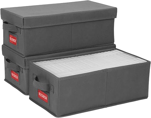 Miniatura 1 de NUSWOR DVD Storage Box - Stackable DVD Case Holder Organizer, DVD Storage Solutions Pack of 3- Holds up to 75 DVDs - 15.75 x 8.27 x 6.3 inches - Grey