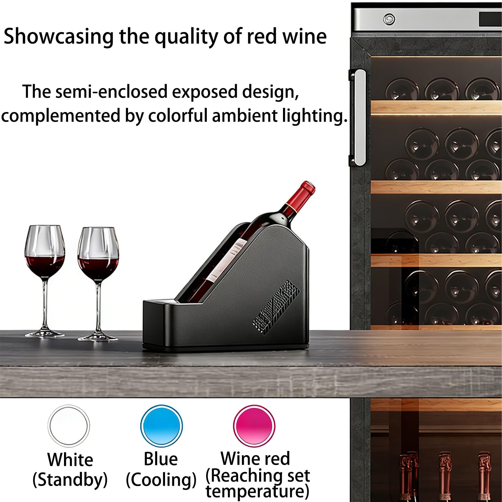 Enfriador de vino eléctrico para botella individual, temperatura ajustable de 0 a 20 °C, pantalla LCD, control táctil LED, iluminación ambiental para mesa de comedor, caja de refrigeración compacta