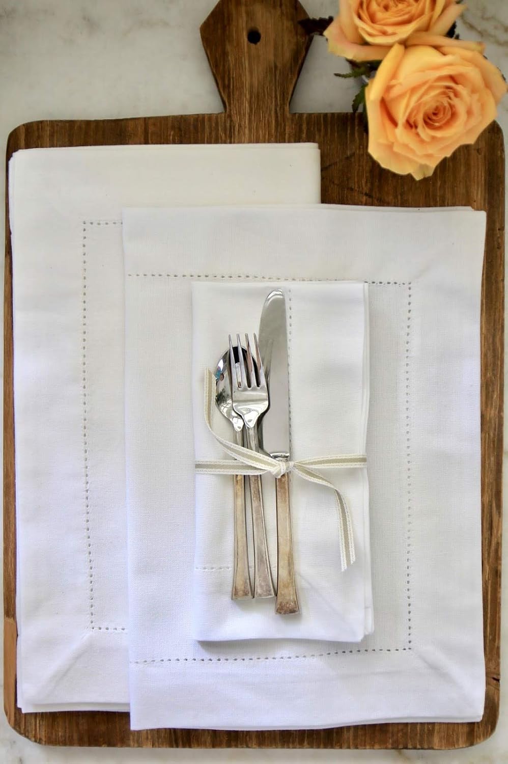 Fennco Styles Handmade Basic Hemstitch Border Linen-Cotton Tablecloth (14"x20" Placemats-Set of 4)