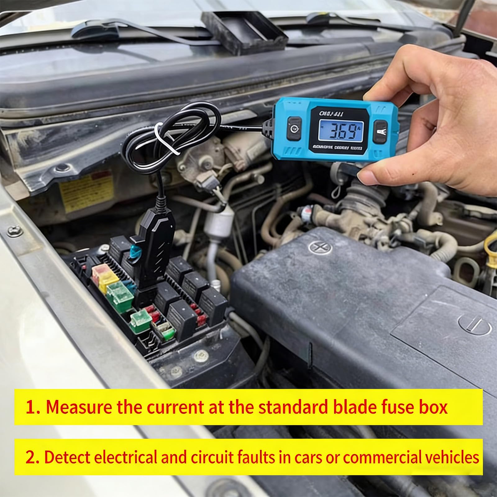 0.01-19.99A Strumento diagnostico per sistemi elettrici 12 / 24V Rilevatore tester corrente per auto 2/3 Analizzatori circuito fusibili automobilistici Curr Meter