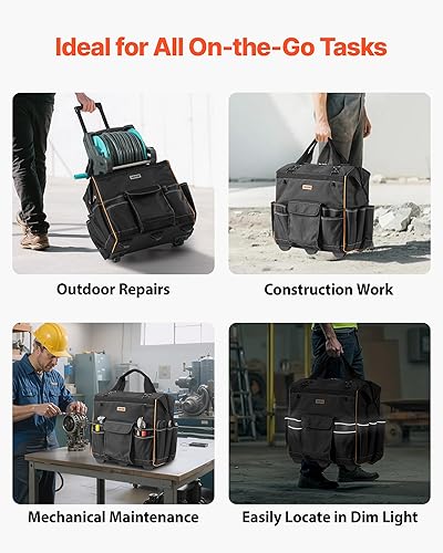 Miniatura 6 de VEVOR Bolsa de herramientas con ruedas de 18 pulgadas, capacidad de carga de 110 libras, bolsa de herramientas con rodillo resistente con mango