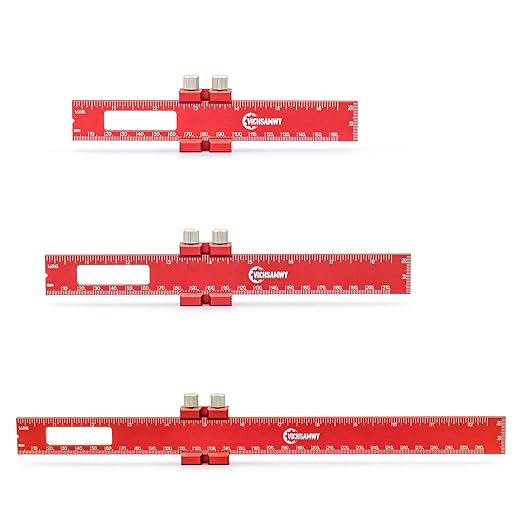 VICHSAMWY Precision Metal Slide Stop Scribing Ruler - 12, 8 & 6 Inch, Adjustable Measuring & Marking for Woodworking