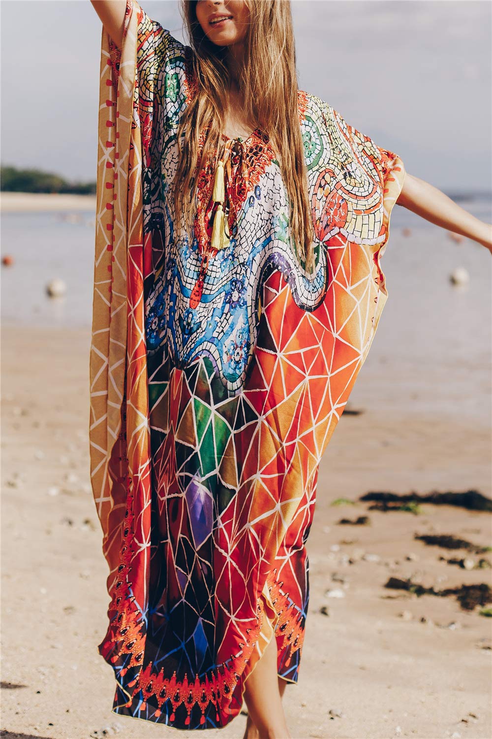 Femmes Boho Kaftan Longuewear Nuit Surdimensionné Vêtements de Détente Robes Plage Couverture Sarong