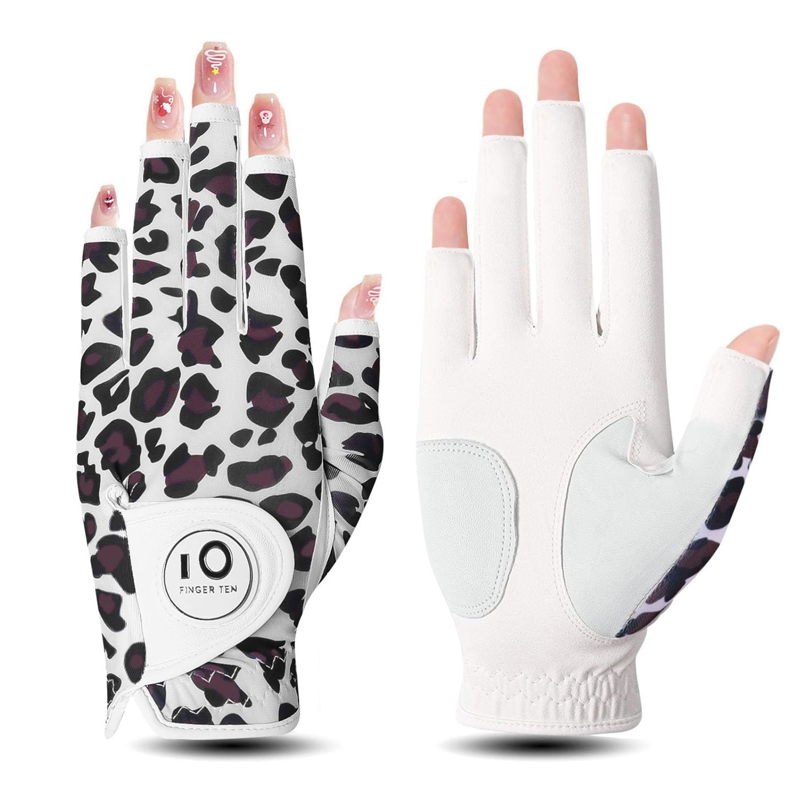 Golf Gloves Women Left Hand Right Cabretta Leather with Ball Marker Full Finger/Nail Colors Value Pack