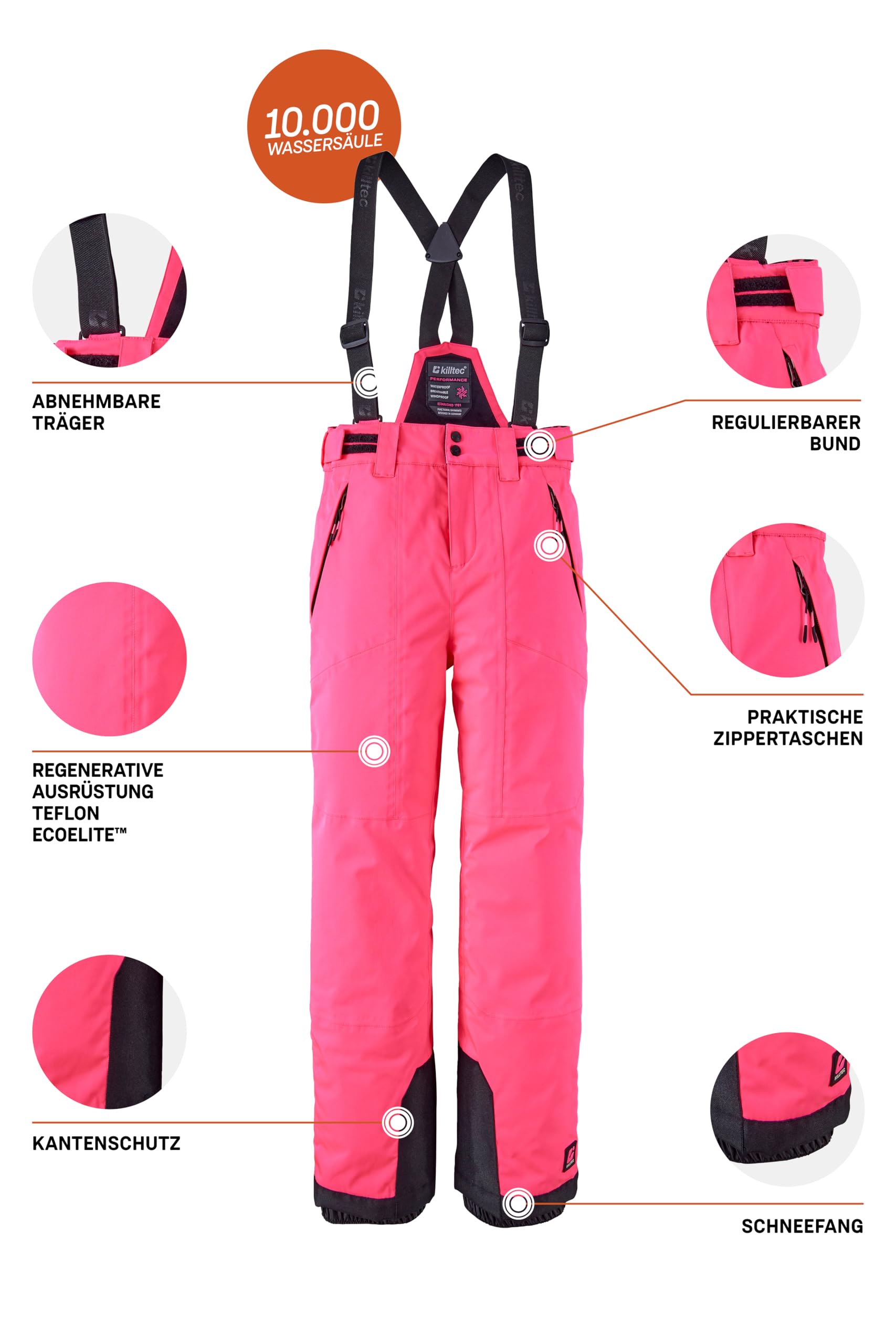 Killtec Girls Skihose 242 - Pantalon de Ski avec Braguette Amovible et Protection des Bords - Skihose - Fille
