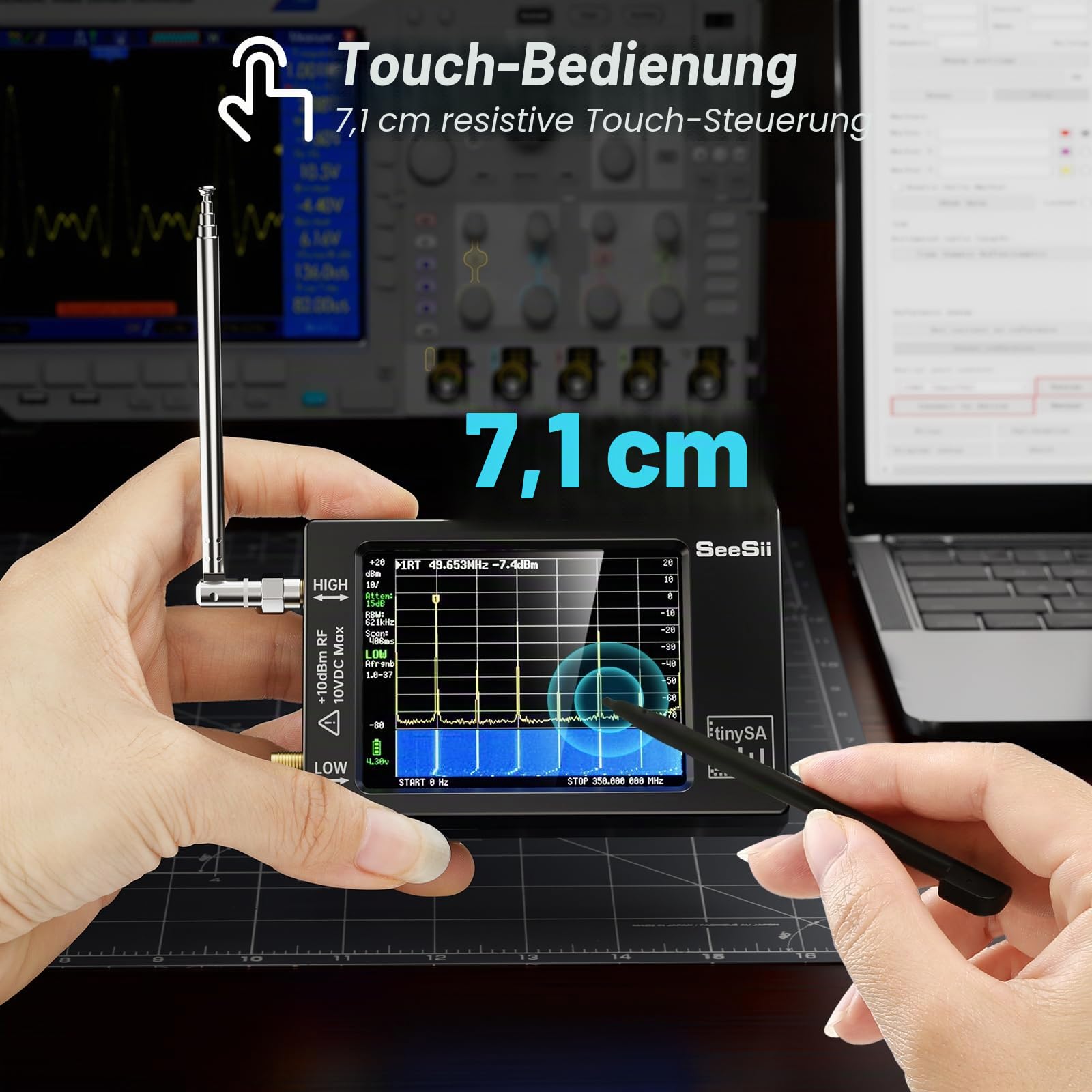 Seesii TinySA Spektrumanalysator - 2,8 Zoll Spectrum Analyzer 100 kHz - 960 MHz Eingang MF HF VHF UHF, Signalgenerator Frequenzanalysator mit Touchscreen mit ESD-Geschützte