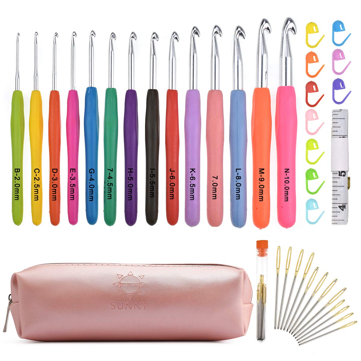 OKNIT 14 Sizes Crochet Hooks Set, 2mm-10mm Ergonomic Crochet Hooks with Case for Arthritic Hands, Extra Long Crochet Needles