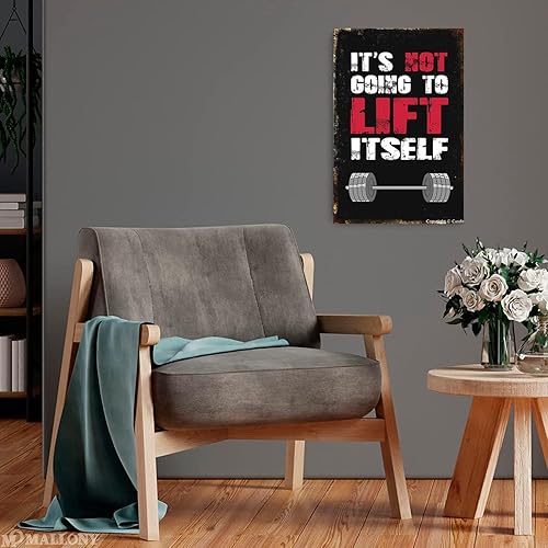 Miniatura 4 de Cusde Letreros inspiradores de aluminio con texto en inglés "It's Not Going To Lift Itsel" para gimnasio, decoración de fisicoculturismo retro,