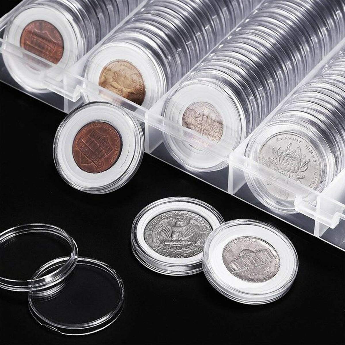 Capsules De Monnaie 30mm Capsules De Pièces En Plastique Rondes Capsules A Monnaie Avec Boite Dorganisateur De Stockage Pour Collecte De Piece De Monnaie 100 Pieces 92971106