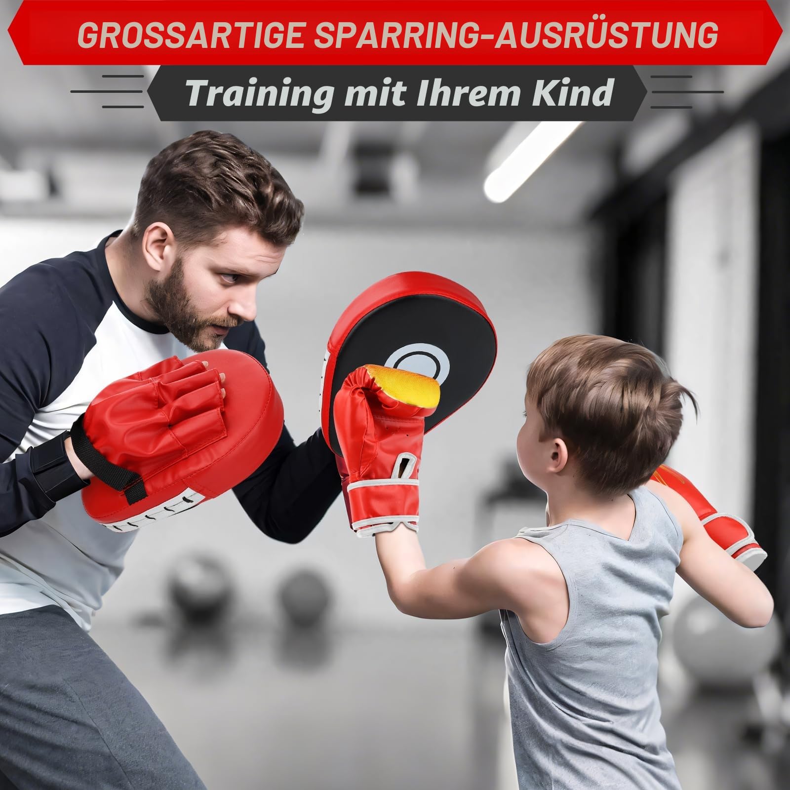 YORWHIN 3-in-1 Boxhandschuhe und Pratzen Set für Kinder und Jugendliche, Kinder-Boxhandschuhe, Gebogene Handpratzen mit Handbandagen, Boxausrüstungsset für Boxtraining, MMA, Muay Thai, Taekwondo