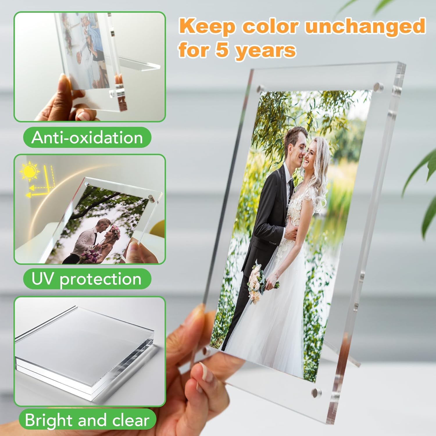 Acrylic Picture Frame Magnetic 4x6 picture Frame for Tabletop 3 Pack Transparent Photo Frame with Dual Kickstand Holes Display Horizontally or Vertically,Rectangle