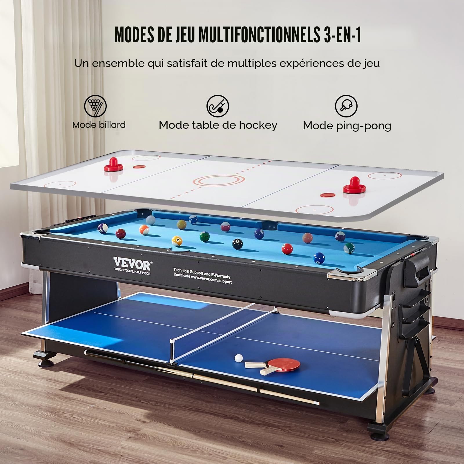 VEVOR Table de Air Hockey, Table de Jeu pour Adulte, Enfants, Personnes âgées