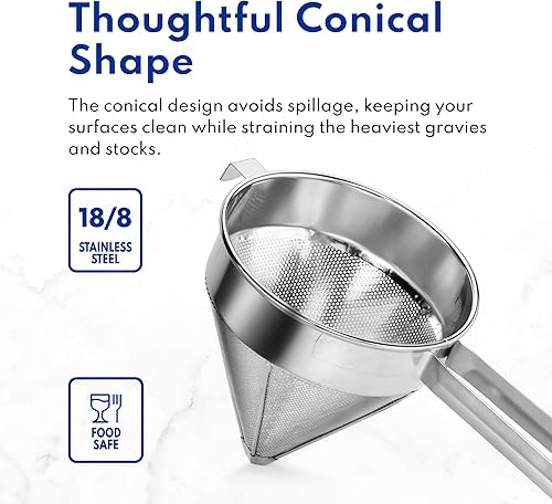 Miniatura 7 de New Star Foodservice 34196 188 Colador de tapa de acero inoxidable de China, 7 pulgadas, malla gruesa