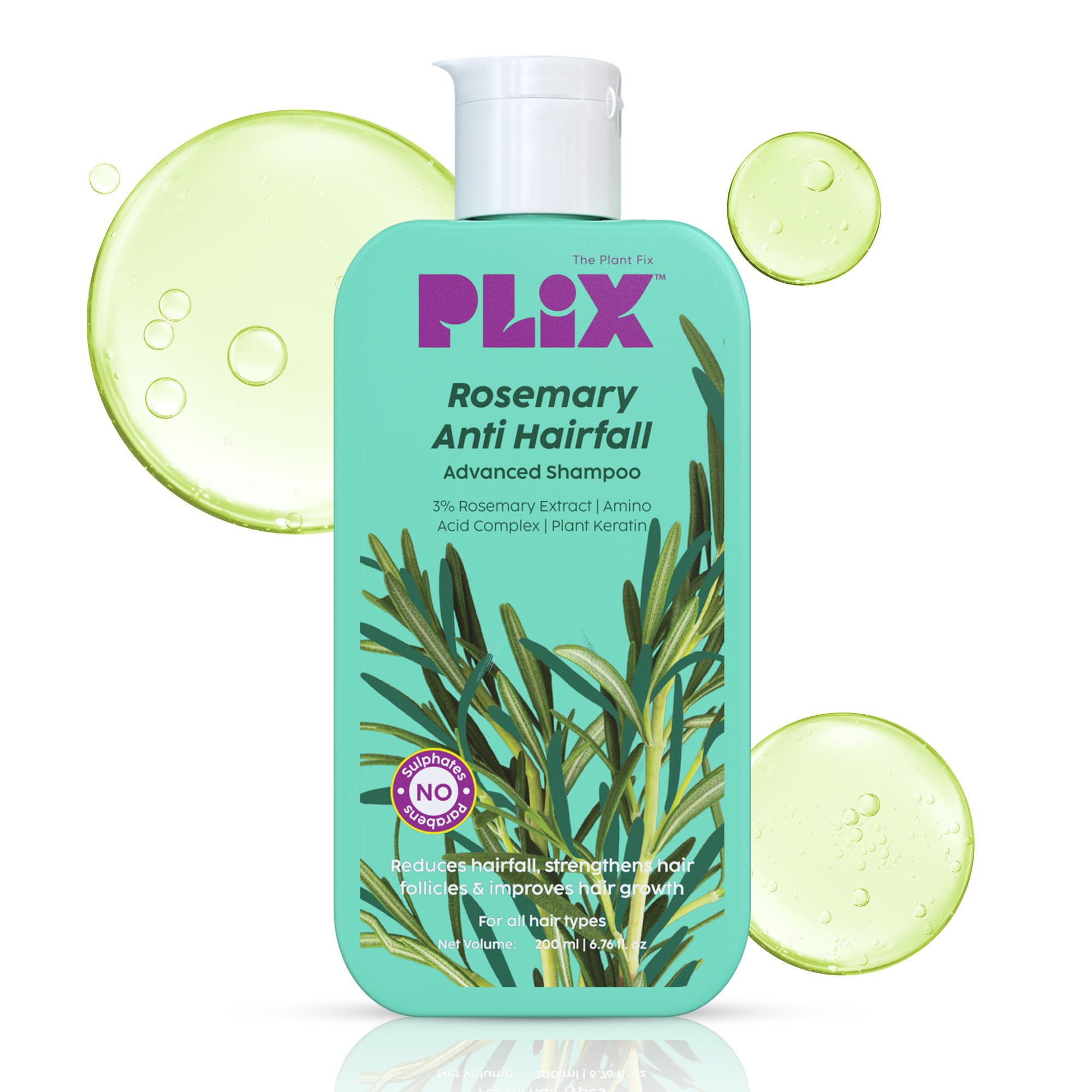 PLIX - THE PLANT FIX Rosemary Shampoo with Advanced Anti Hairfall Formula, Promotes Hair Growth for Men, Women | Sulphate & Paraben Free, 200ml