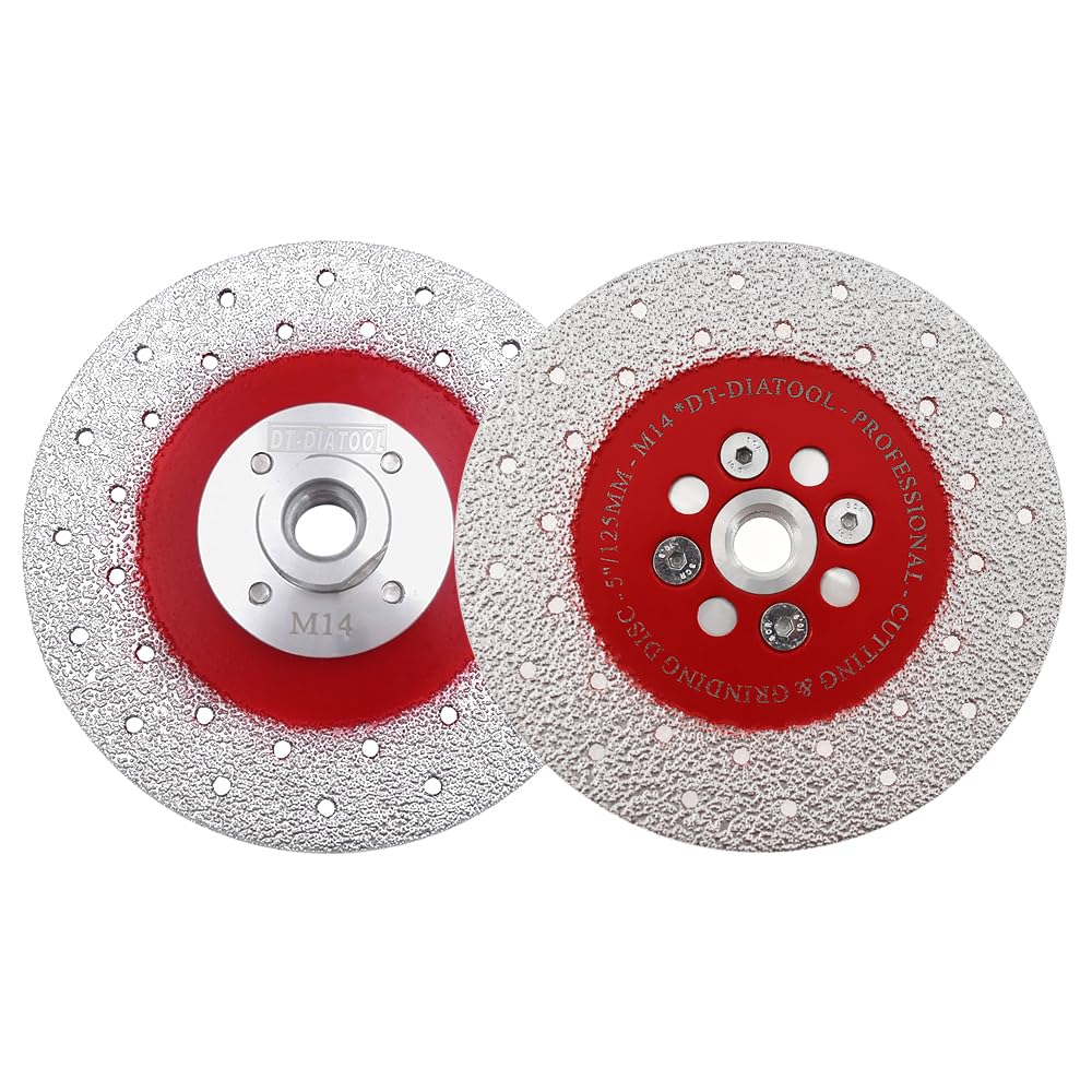 DT-DIATOOL Disco Diamantato per Taglio e Smerigliatura 2 Pezzi 125 mm x M14 Lama per Sega Sottovuoto per Pietra Marmo Calcestruzzo Granito