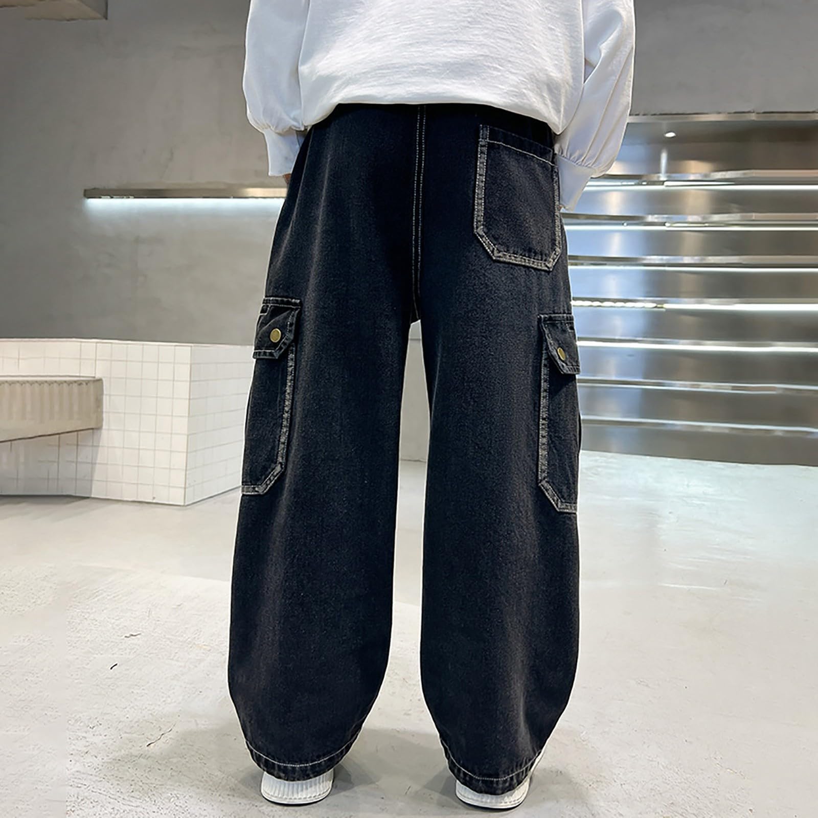 Genérico Vaqueros Niño 4-14 Años Baggy Pantalon Vaquero Adolescentes Chico Cintura Elastica Rectos Moda Y2K Streetwear Jeans Pantalones Vaqueros de Trabajo Denim Loose Primavera 2026